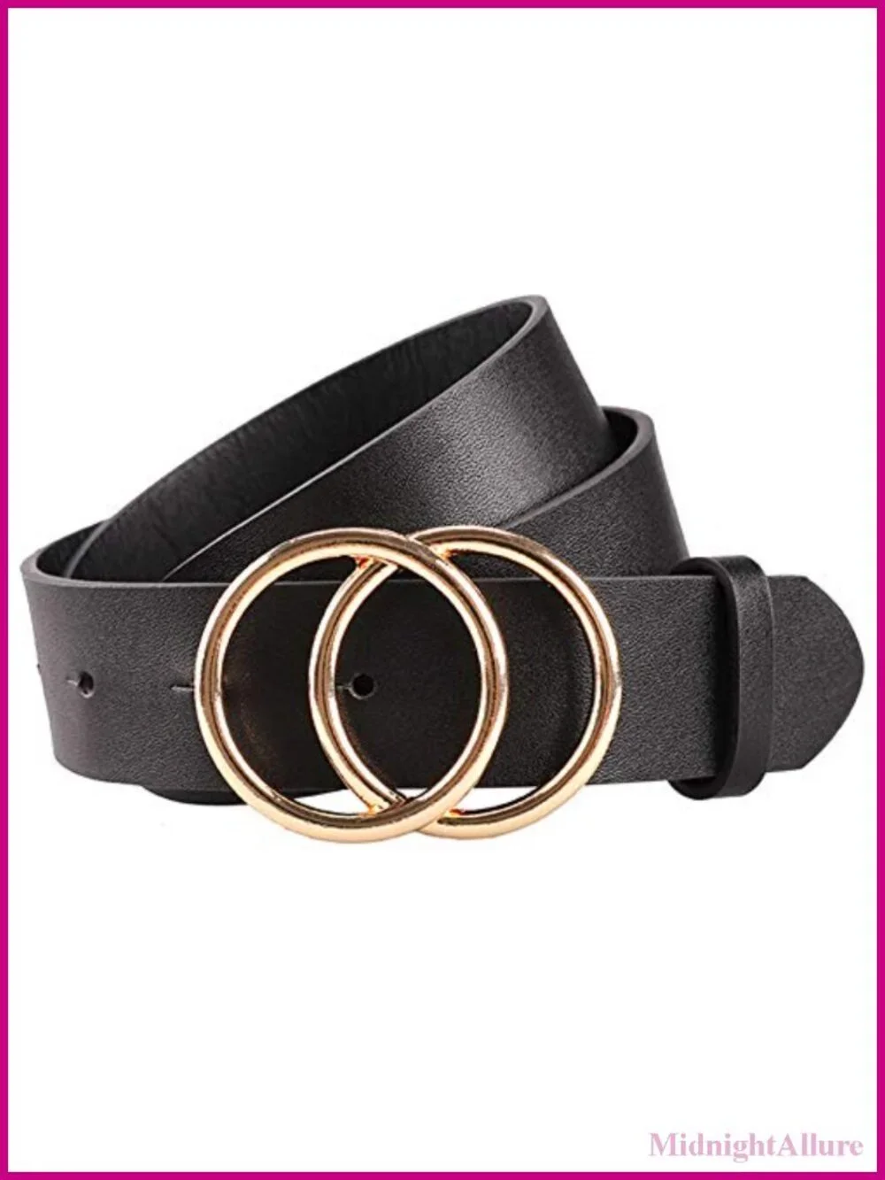 Faux Leather Belt with Gold Buckle Double O-Ring Waist Belt for Jeans Dress